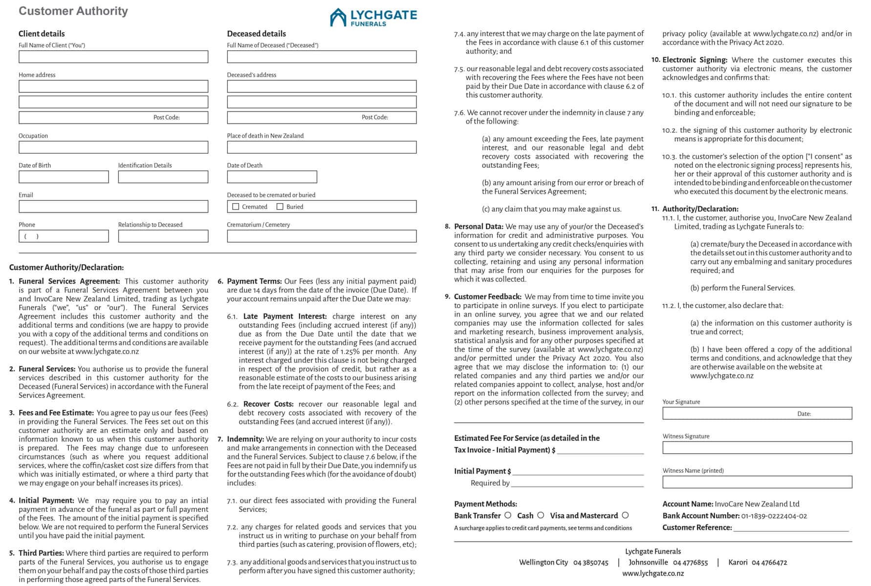 Lychgate Funerals Customer Authority Form